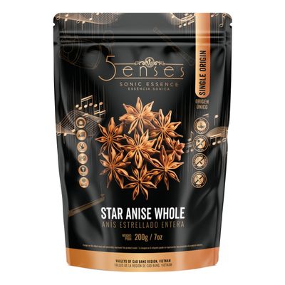 5Senses Star Anise Whole Pods | Ans Estrellado | Sonic Essence | Single Origin, Non-GMO, Fairtrade| Aromatic Oriental Spice with Sweet Licorice Flavor (7oz/200g)