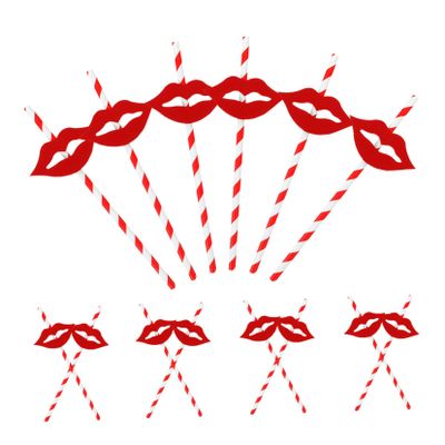 PartyKindom 50pcs Red Lip Straw Decorative Paper Straws for Party Wedding Cocktail