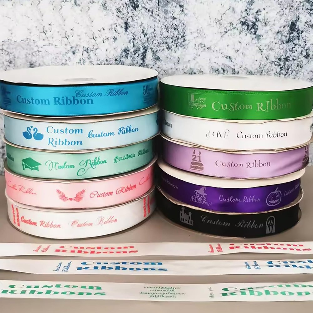 10mm-75mm Custom Printed Ribbon Personal Logo Polyester Rubban Giftbox Baking Wrap Wedding Birthday Anniversary DIY Bracelet(75mm Ribbon)