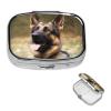 Animal German Shepherd Pill Box 2 Compartment Square Portable Pill Case for Pocket or Purse Pill Holder Weekly Pill Organizer Decorative Metal Medicine Vitamin Organizer Travel Gift view 1
