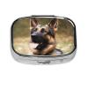 Animal German Shepherd Pill Box 2 Compartment Square Portable Pill Case for Pocket or Purse Pill Holder Weekly Pill Organizer Decorative Metal Medicine Vitamin Organizer Travel Gift view 2
