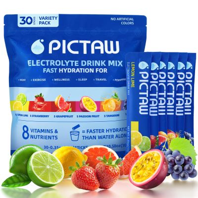 PICTAW Electrolytes Powder Packets, Hydration Packets Variety 30 Stick Packs, Drink Mix Liquid Daily IV for Dehydration Relief Low Sugar/Vegan/Non-GMO 300g