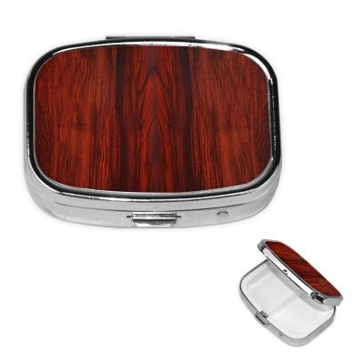 Red Wood Pill Box 2 Compartment Square Portable Pill Case for Pocket or Purse Pill Holder Weekly Pill Organizer Decorative Metal Medicine Vitamin Organizer Travel Gift