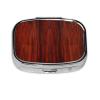 Red Wood Pill Box 2 Compartment Square Portable Pill Case for Pocket or Purse Pill Holder Weekly Pill Organizer Decorative Metal Medicine Vitamin Organizer Travel Gift view 2
