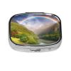 Mountain Valley with Rainbow Pill Box 2 Compartment Square Portable Pill Case for Pocket or Purse Pill Holder Weekly Pill Organizer Decorative Metal Medicine Vitamin Organizer Travel Gift view 2