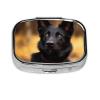 Black German Shepherd Dog Pill Box 2 Compartment Square Portable Pill Case for Pocket or Purse Pill Holder Weekly Pill Organizer Decorative Metal Medicine Vitamin Organizer Travel Gift view 2