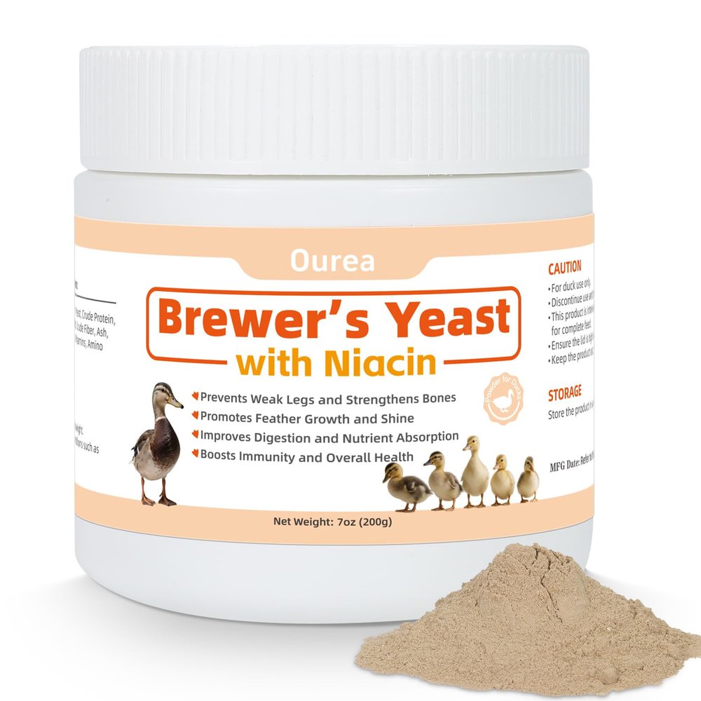 Ourea Brewer's Yeast with Niacin for Ducks, Supports Immunity Molt Recovery Severe Stress, Vitamins B Protein Amino Acids Supplement to Support Legs Bone Feather Health Growth Digestion for Duckling
