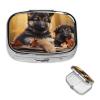 Little German Shepherd Dog Pill Box 2 Compartment Square Portable Pill Case for Pocket or Purse Pill Holder Weekly Pill Organizer Decorative Metal Medicine Vitamin Organizer Travel Gift view 1