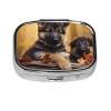 Little German Shepherd Dog Pill Box 2 Compartment Square Portable Pill Case for Pocket or Purse Pill Holder Weekly Pill Organizer Decorative Metal Medicine Vitamin Organizer Travel Gift view 2