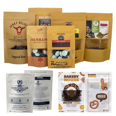 1000Pcs Custom Print Kraft Paper Bag with Window(Min Order 1000 Pcs),Reusable Small Stand Up Zipper Lock Pouch Bag for Small Business Packaging,Candy,Cookie,Snacks,Tea,Coffee(Exclude Shipping Fee