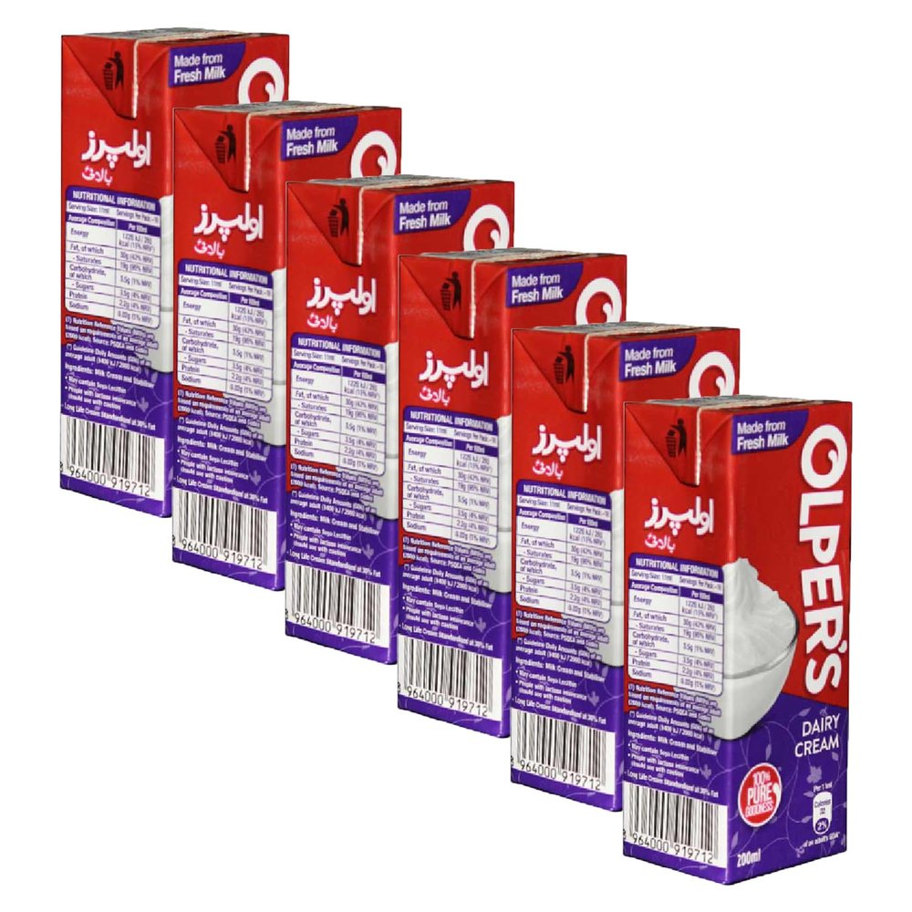 Olper's Dairy Cream 200ml (6.76Oz) | Pack of 6 | Rich & Luxurious | Whipping Cream For Desserts | Suitable For Baking, Coffee & Tea | Made with Fresh Milk