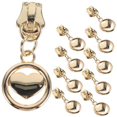 Veemoon 10pcs Heart Shape Zipper Pulls Replacement Sliders for Jackets and Bags Gold Zipper Puller Helper