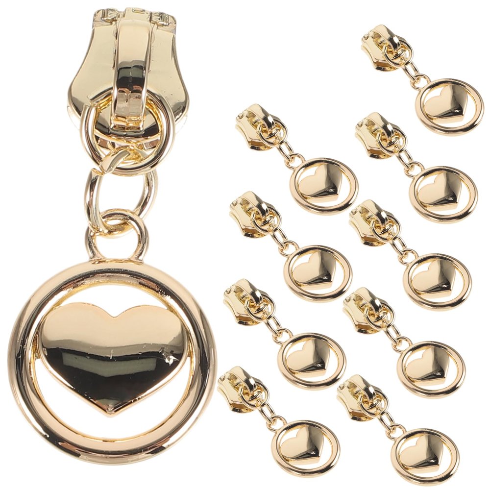 Veemoon 10pcs Heart Shape Zipper Pulls Replacement Sliders for Jackets and Bags Gold Zipper Puller Helper