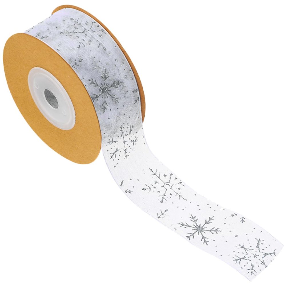 Angoily 1roll Christmas Wrapping Ribbon Snowflake Christmas Ribbon for Bows and Home Decor