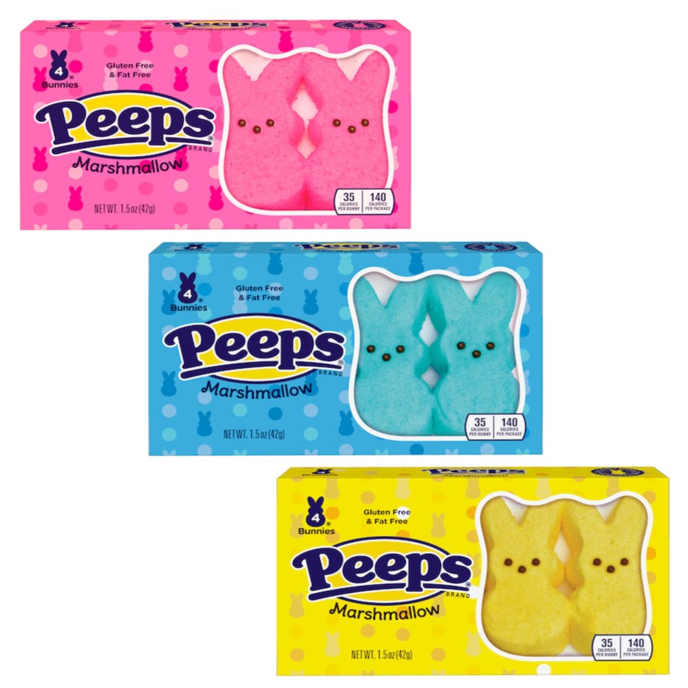 Peeps Marshmallow Bunnies - Pack of 3 - One of Box of Each Color - Blue, Pink and Yellow - Perfect for Easter Baskets - Classic Treat Everyone is Sure to Love