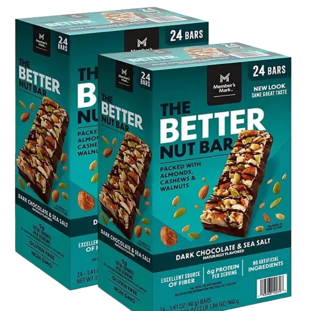 Dark Chocolate Sea Salt Nut Bar, 24 Count (24 Count(2 pack), Dark Chocolate)