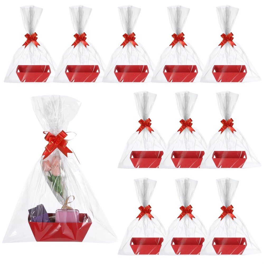 12 Bulk Gift Baskets, Diy Gift Wrapping Set With 12 Ribbons And Plastic Bags, Perfect For Weddings, Birthdays, Thank You Gifts
