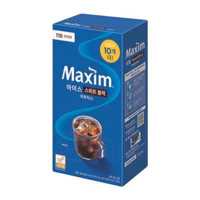Maxim Ice Sweet Black Instant Coffee Mix, No Cream, Cold Water Soluble, 100+10 Sticks