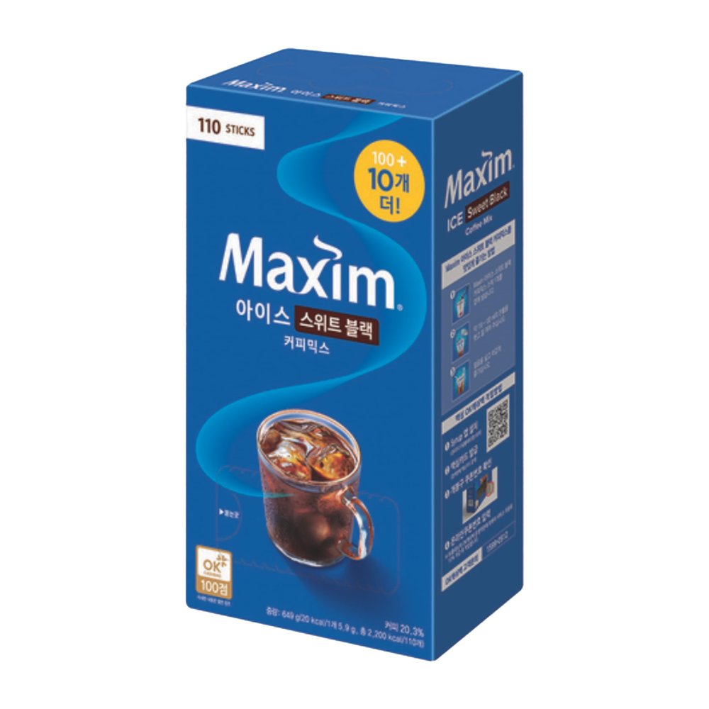 Maxim Ice Sweet Black Instant Coffee Mix, No Cream, Cold Water Soluble, 100+10 Sticks