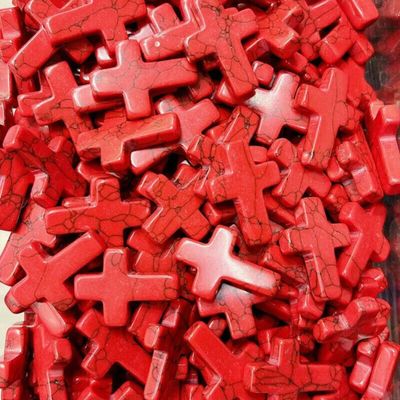100pcs Artificial Red Turquoise Stone Crystal Cross Home Decor 18x25mm