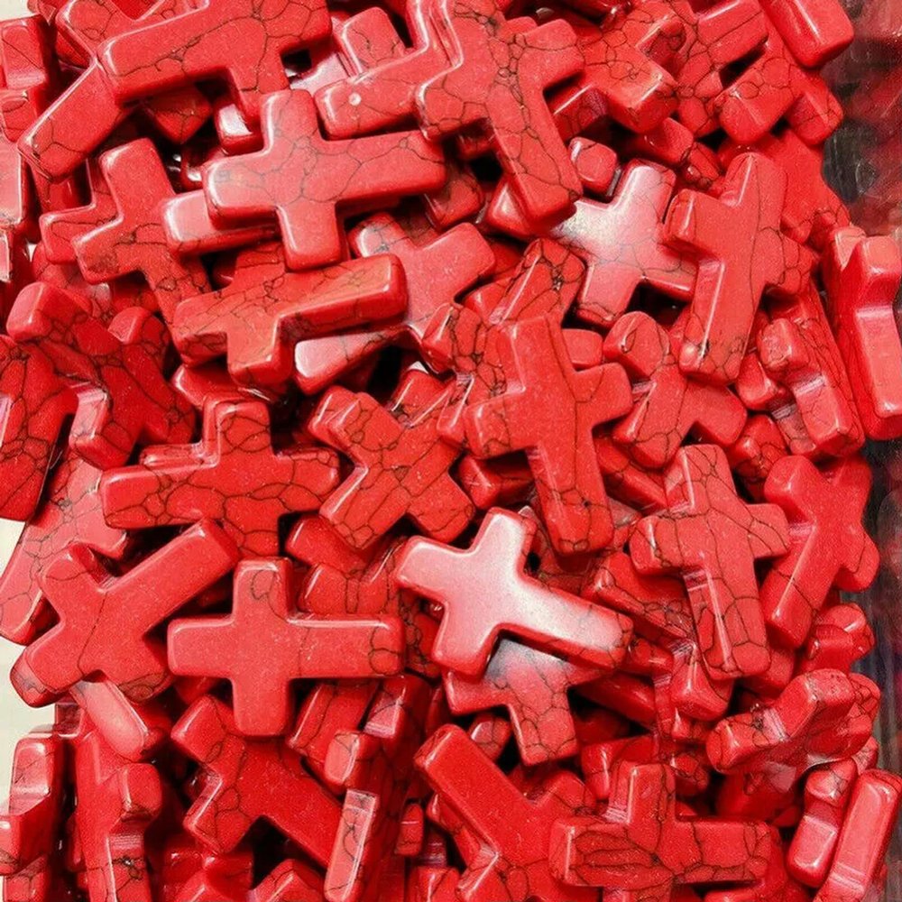 100pcs Artificial Red Turquoise Stone Crystal Cross Home Decor 18x25mm