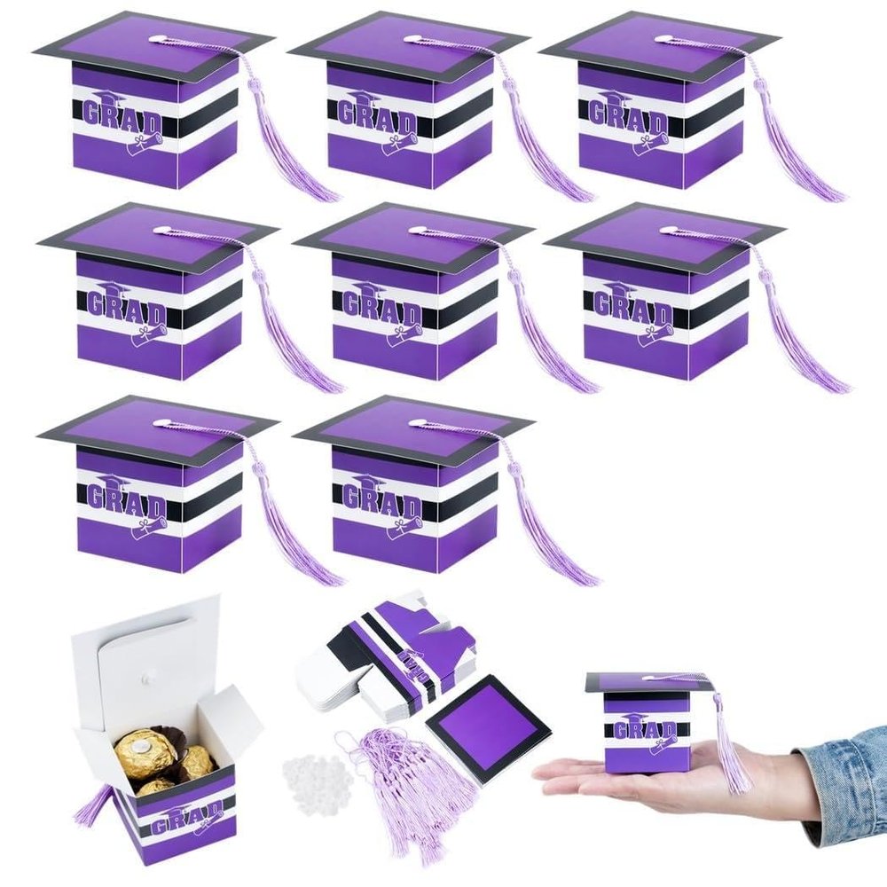 30 Pcs Mini Graduation Cap Boxes, 2.36 X 2.36 Graduation Themed Party Favors With Tassels
