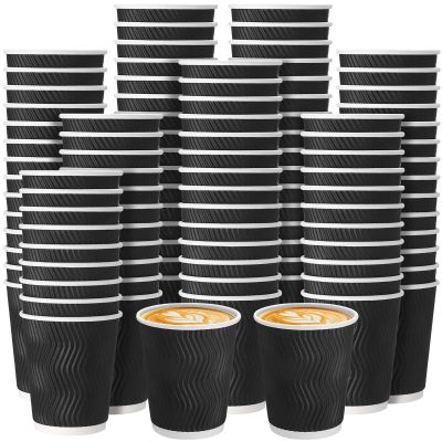 Funnymoom 200 Pack 8 oz Disposable Coffee Cups Black Insulated Corrugated Paper Coffee Cups with Ripple Wall Design Suitable for Hot or Cold Drinks Cafe Restaurant Office Home Party Picnic BBQ
