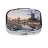 Landscape with a Traditional Windmill Pill Box 2 Compartment Square Portable Pill Case for Pocket or Purse Pill Holder Weekly Pill Organizer Decorative Metal Medicine Vitamin Organizer Travel Gift view 2