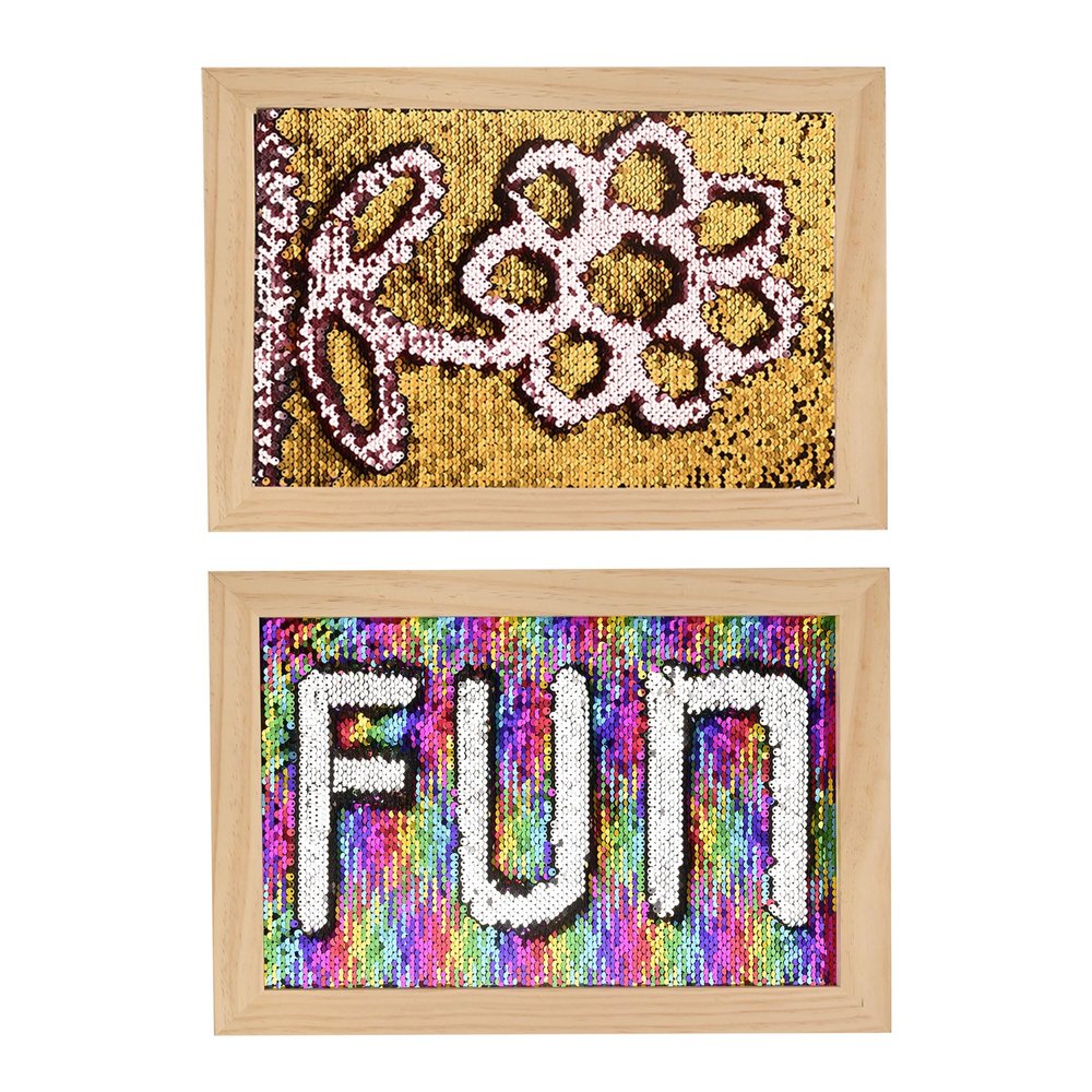 2-Pack Reversible Sequin Sensory Wall Panel for Kids 16" x 12" Interactive Tactile Sequin Fabric with Wood Frame, Ideal for Sensory Play, Calming & Therapeutic Use, Christmas Gift