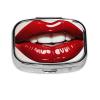 Cute Graphic Red Lips Pill Box 2 Compartment Square Portable Pill Case for Pocket or Purse Pill Holder Weekly Pill Organizer Decorative Metal Medicine Vitamin Organizer Travel Gift view 2