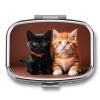 Travel Pill Case Small Pill Box Portable Pills Organizer with 2 Compartments Cute Kitten Black and Orange Cat Pocket Pills Container Fish Oil Box Cute Medicine Organizer Vitamin Organizers view 1