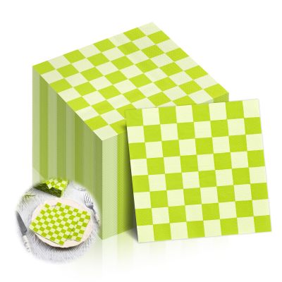 100 Pcs Green Gingham Paper Napkins 5 "X 5" Green Plaid Napkins Disposable Cute Checkered Dinner Napkins Party Supplies for Summer Picnic Cocktail Party Tablescape Birthday Decoration