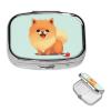 Cartoon Pomeranian Dog Pill Box 2 Compartment Square Portable Pill Case for Pocket or Purse Pill Holder Weekly Pill Organizer Decorative Metal Medicine Vitamin Organizer Travel Gift view 1