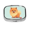 Cartoon Pomeranian Dog Pill Box 2 Compartment Square Portable Pill Case for Pocket or Purse Pill Holder Weekly Pill Organizer Decorative Metal Medicine Vitamin Organizer Travel Gift view 2