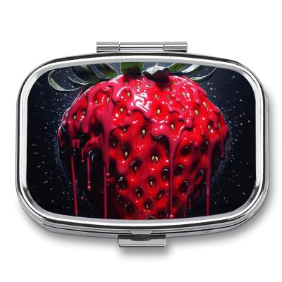 Small Pill Box Travel Pill Case with 2 Compartments Portable Pills Container Bright Red Strawberries Pills Organizer Vitamin Organizer Fish Oil Box Pocket Medicine Organizers