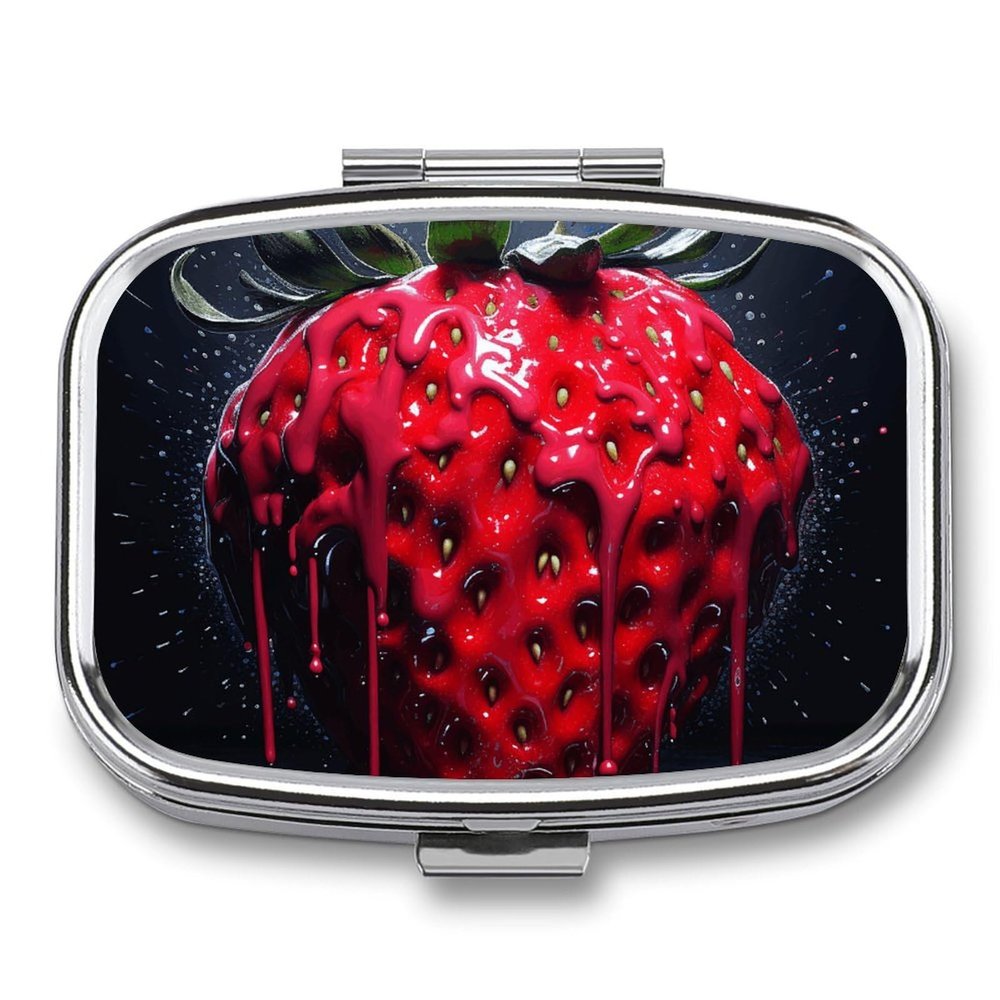 Small Pill Box Travel Pill Case with 2 Compartments Portable Pills Container Bright Red Strawberries Pills Organizer Vitamin Organizer Fish Oil Box Pocket Medicine Organizers