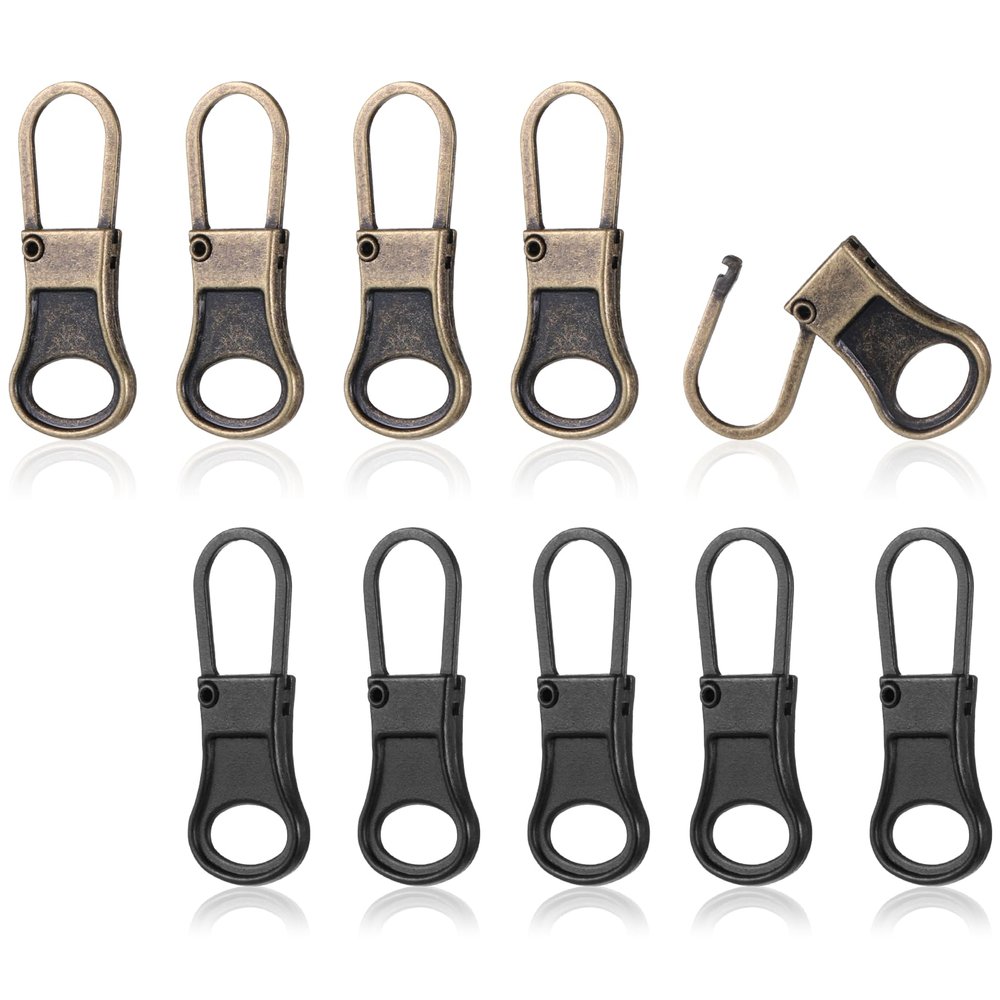 10 Pcs Zipper Pull Replacement Handle Small Zippers Detachable Clothing Zipper Hole Head Handle Fixer Tab Repair for Jacket Pants Coat Shoes Suitcase (2 Color)