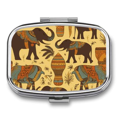 Small Pill Box Travel Pill Case with 2 Compartments Portable Pills Container Africa Elephant Pills Organizer Vitamin Organizer Fish Oil Box Pocket Medicine Organizers