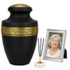 CLEENTABLE Handcrafted Metal Cremation Urn for Human Ashes - Adult Memorial Funeral Urn, Decorative Urn with Engraved Band, Secure Threaded Lid, Felt Base - Holds Up to 220 lbs 11" (Black & Gold) view 1