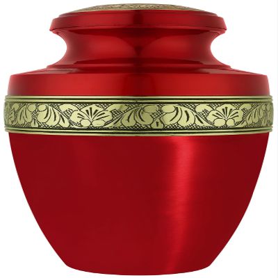 CLEENTABLE Adult Cremation Urns Metal Cremation Urns for Human Ashes Aluminum Funeral Urn with Glossy Red Finish & Gold Floral Engraving, Secure Threaded Lid, Memorial Urn