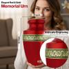 CLEENTABLE Adult Cremation Urns Metal Cremation Urns for Human Ashes Aluminum Funeral Urn with Glossy Red Finish & Gold Floral Engraving, Secure Threaded Lid, Memorial Urn view 4