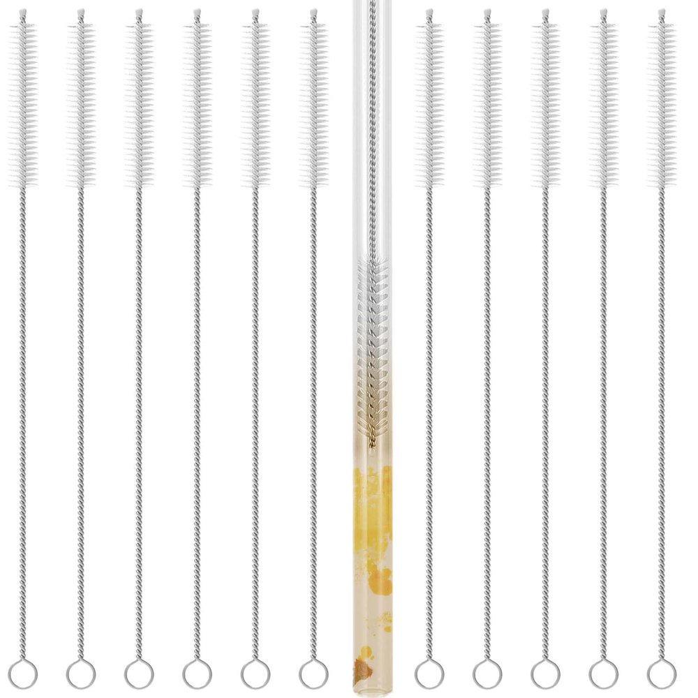 12-Pack Long Straw Cleaner Brush Set - Flexible Stainless Steel Handle for Reusable Straws, Durable, Rust Resistant and Portable Straw Brush Cleaner Bendable for Home & Travel