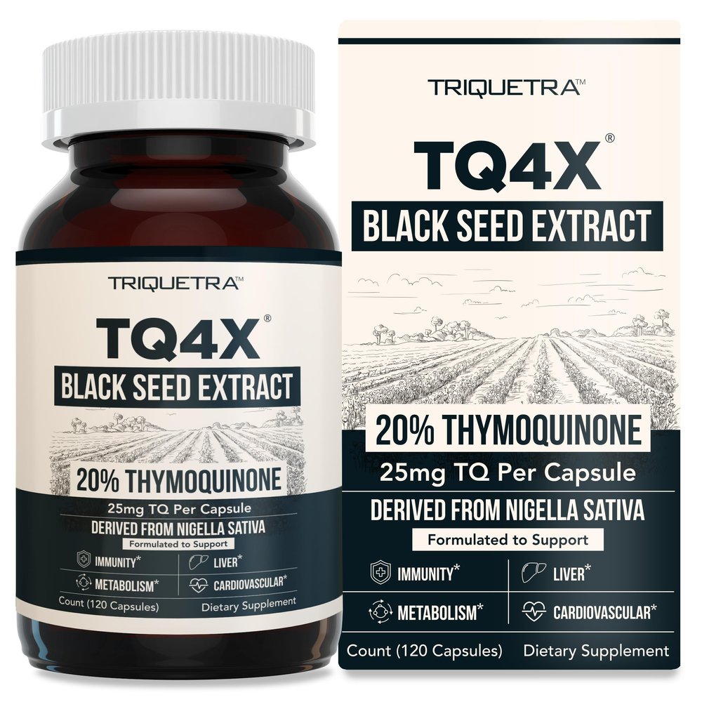 20% Thymoquinone Black Seed Oil Extract Capsules - TQ-Advanced 4X: Potent Thymoquinone Concentration Available - 60:1 Concentrate from Nigella Sativa, Raw Form, Vegan, Glass Bottle (120 Capsules)