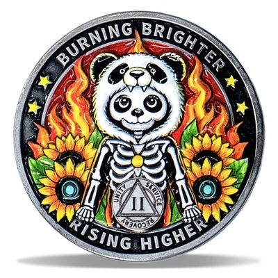 2 Year Panda Skull Sunflower Sobriety Coin Burning Brighter NA Medallion Spiritual Token for Recovery & Clean Time NA AA Chips Gift for Men & Women