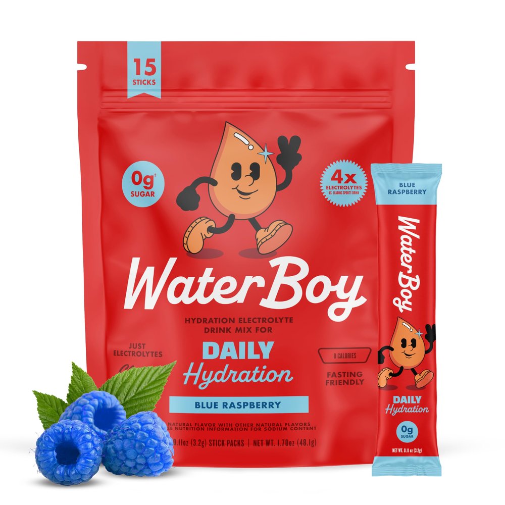 Waterboy Daily Hydration, Blue Raspberry, Sugar Free Electrolytes 15ct