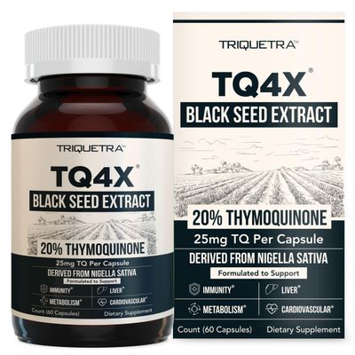 20% Thymoquinone Black Seed Oil Extract Capsules - TQ-Advanced 4X: Potent Thymoquinone Concentration Available - 60:1 Concentrate from Nigella Sativa, Raw Form, Vegan, Glass Bottle (60 Capsules)