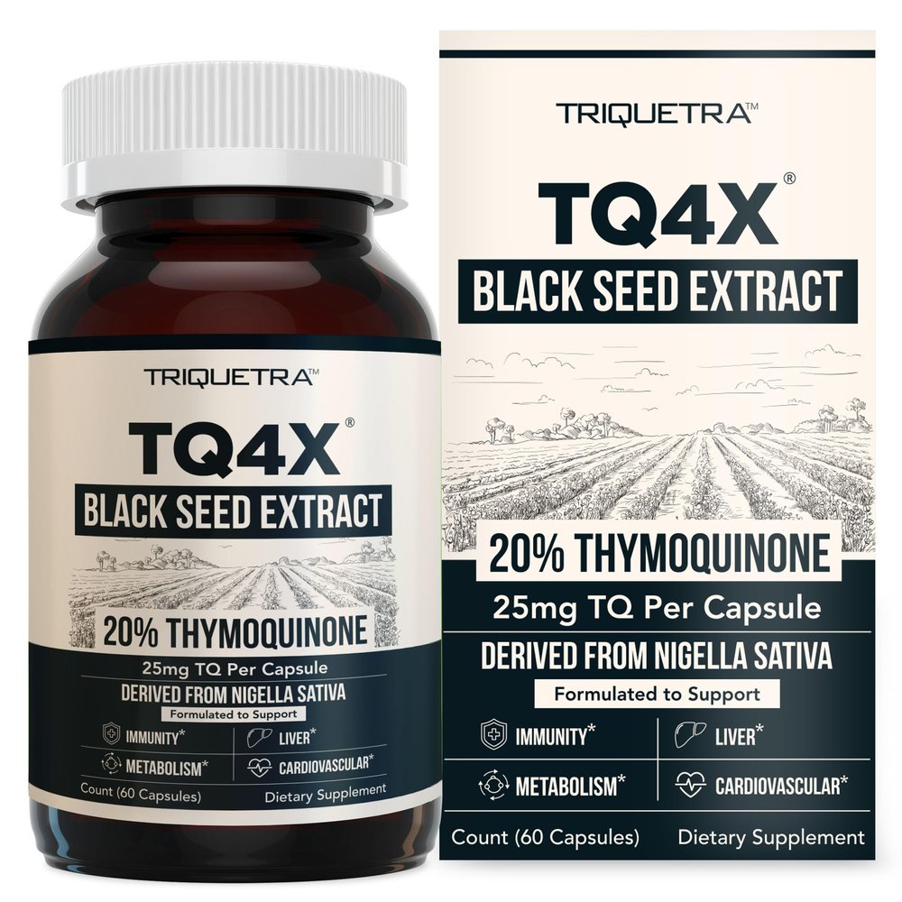20% Thymoquinone Black Seed Oil Extract Capsules - TQ-Advanced 4X: Potent Thymoquinone Concentration Available - 60:1 Concentrate from Nigella Sativa, Raw Form, Vegan, Glass Bottle (60 Capsules)