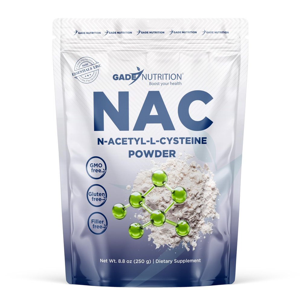 Gade Nutrition NAC Powder - N-Acetyl-Cysteine | Potent Antioxidant Support | 250g (8.8 oz), 600mg per Serving, 416 Servings | Non-GMO, Gluten-Free, Dairy Free, Vegan | USA Made