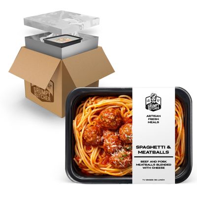 Grumpy Butcher Chef-Crafted Gourmet Meals - Spaghetti & Meatballs in Marinara Sauce, 4-pack (15 oz each) - Prepared Meals & Entrees