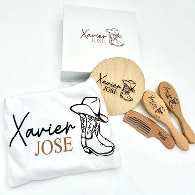 Custom Wooden Baby Brush Set | Personalized Wooden Baby Brush | Personalized Baby Gift Girls | Personalized Baby Gifts | Baby Brush and Comb Set | Custom Baby Gifts | Personalized Gifts Cowboy Desing